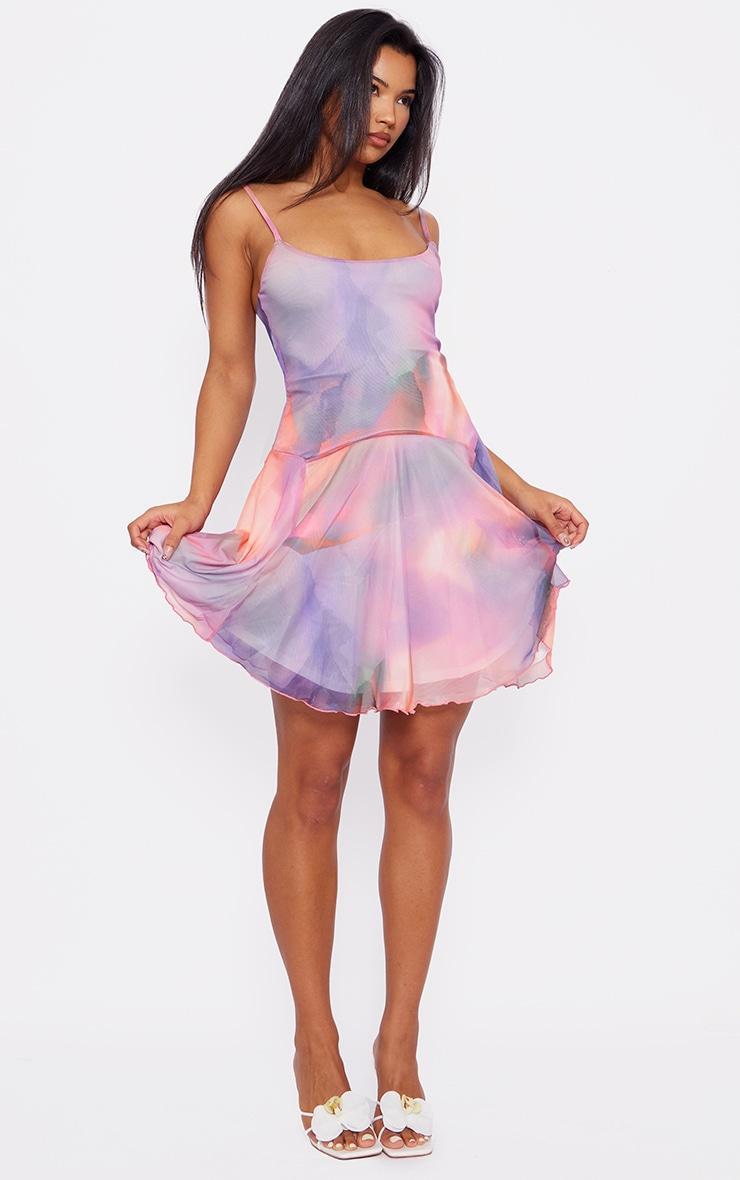 Pink Abstract Strappy Frill Shift Dress Product Image