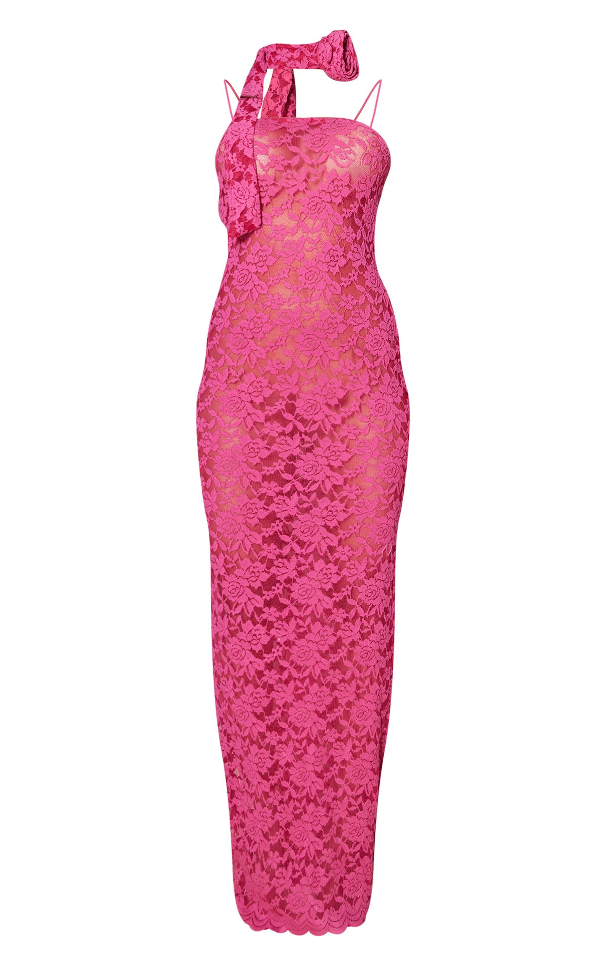 Hot Pink Lace Maxi Dress Product Image