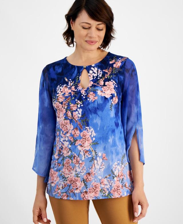 Jm Collection Womens Botanical Whisp Chiffon-Sleeve Top, Created for Macys Product Image