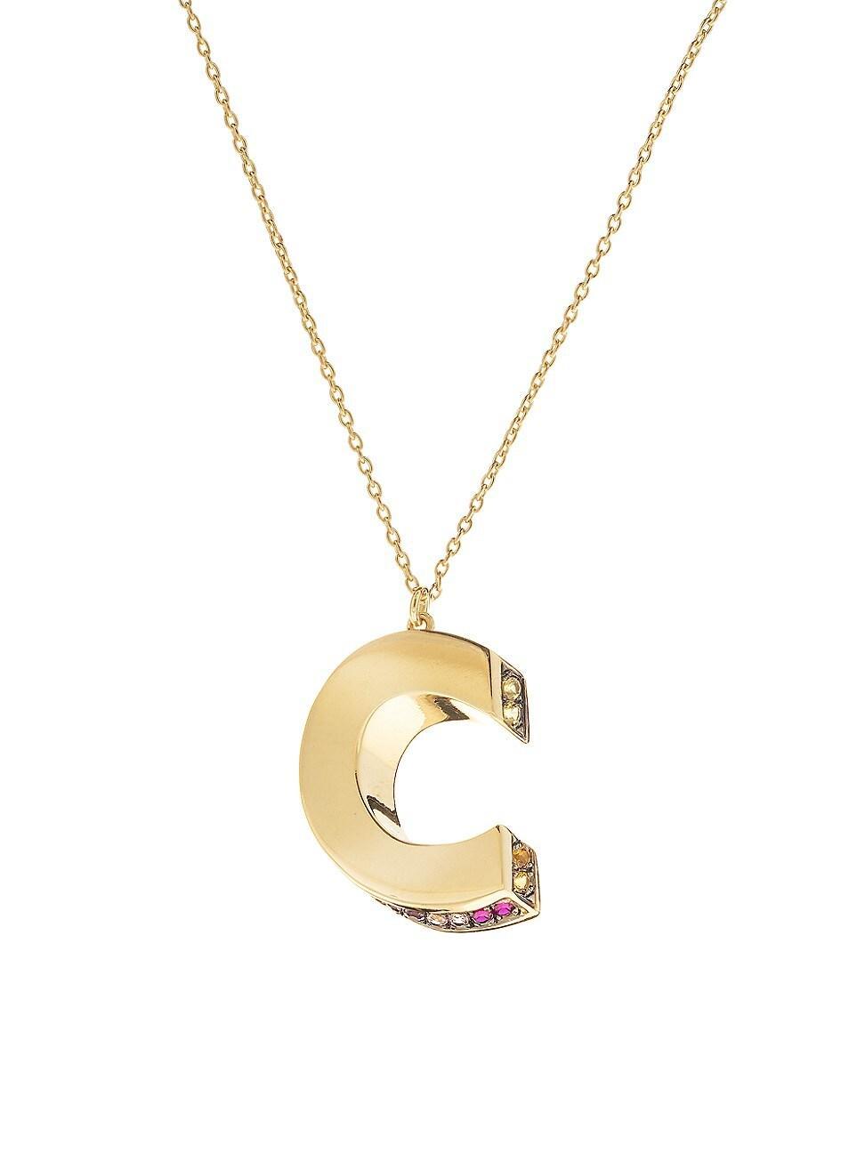 Womens Initials 14K Yellow Gold & Sapphire 3D Pendant Necklace Product Image