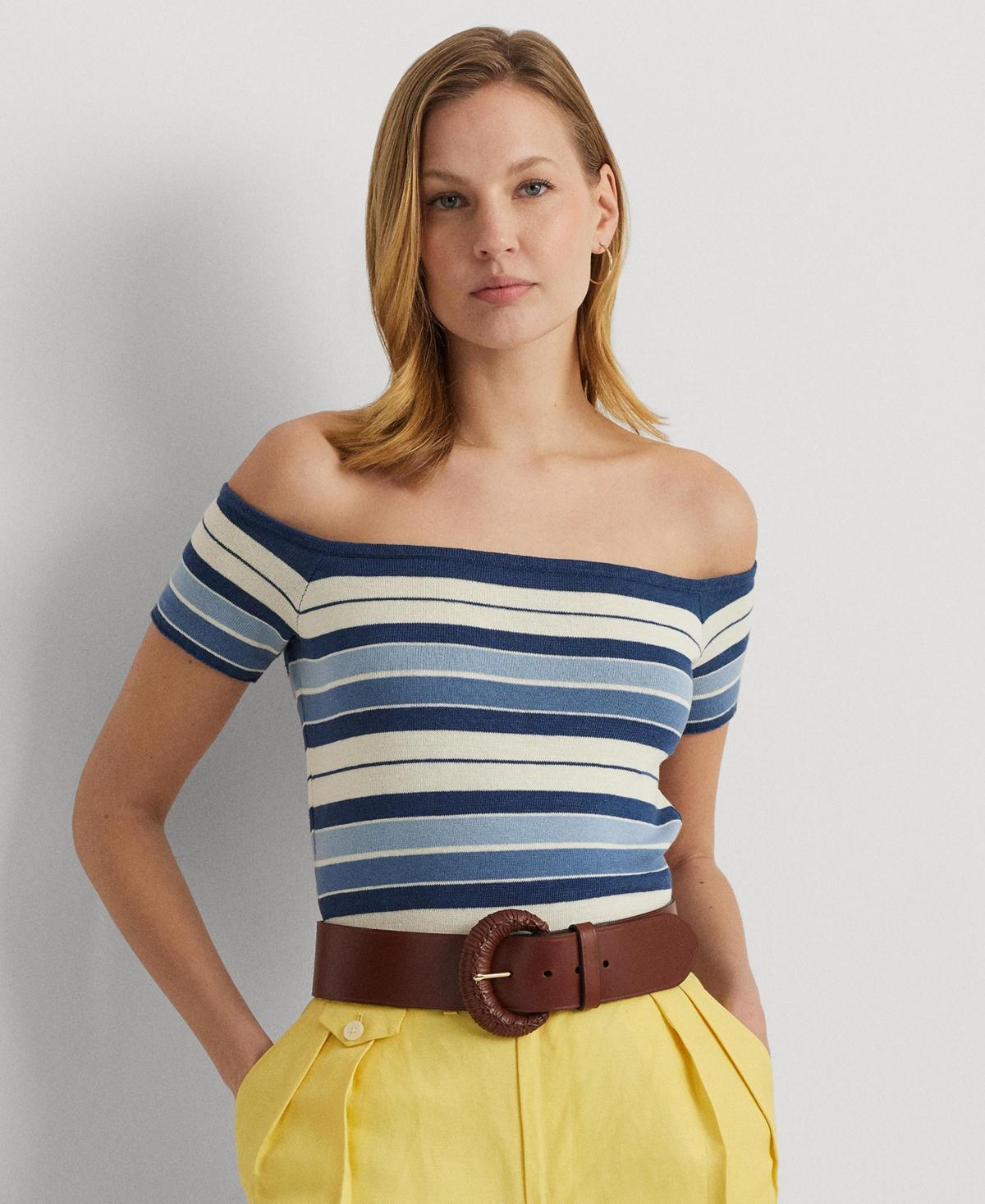 Lauren Ralph Lauren Womens Striped Off-The-Shoulder Sweater Product Image