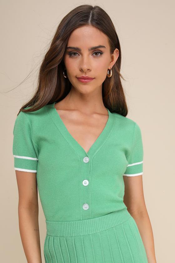 Marvelously Chic Green Short Sleeve Button-Up Cardigan Product Image