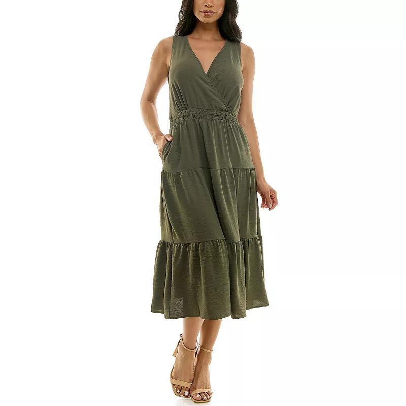 Womens Nina Leonard Tiered Smocked Midi Dress Product Image