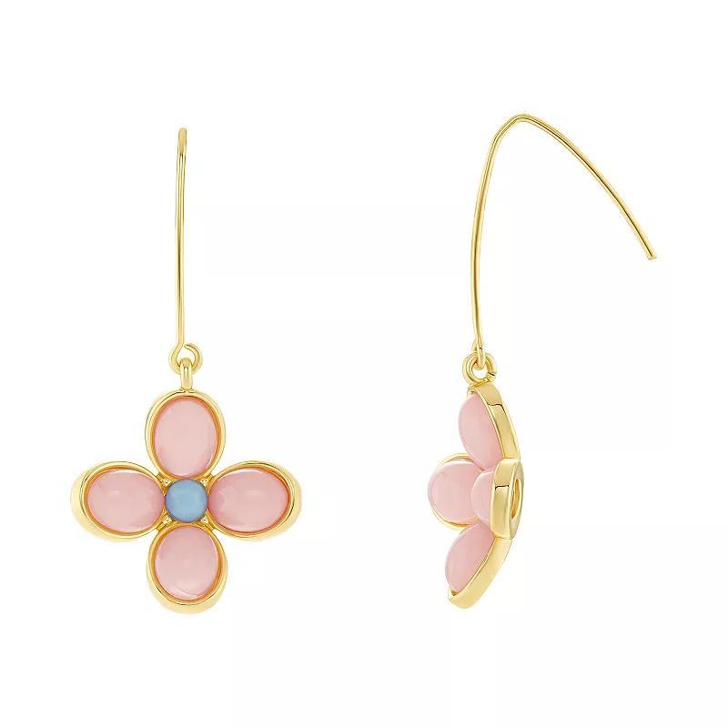 Emberly Gold Tone Pink Flower Drop Earrings, Womens, Multicolor Product Image