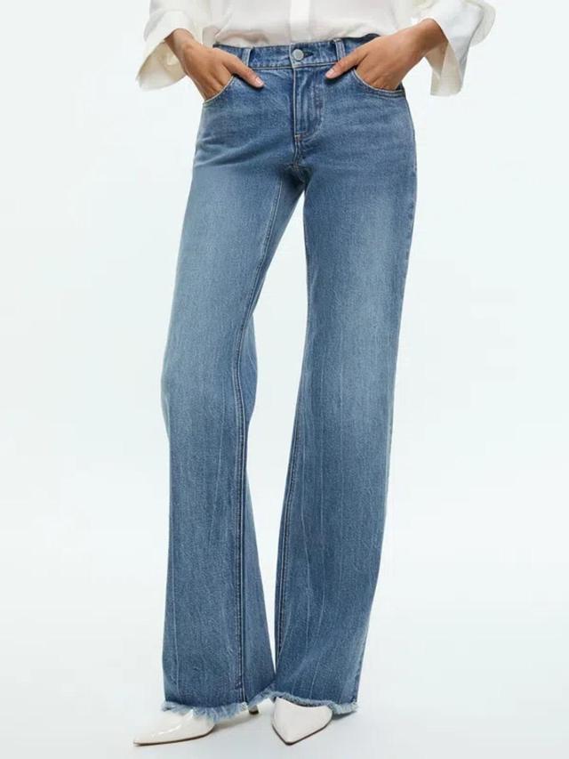 ALICE AND OLIVIA Bodie Low Rise Bootcut Jean With Raw Hem In Brooklyn Blue Product Image