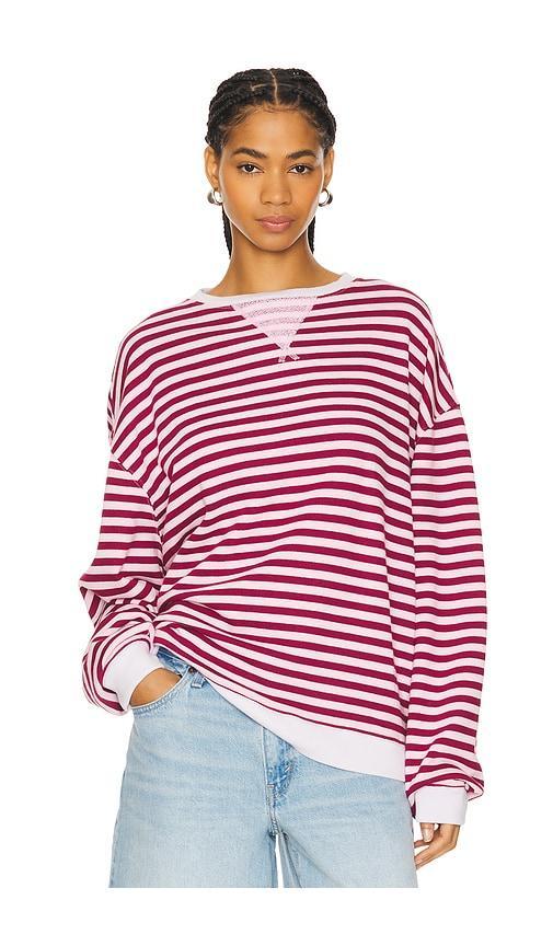 FREE PEOPLE Oversize Stripe Sweatshirt In Pink Product Image