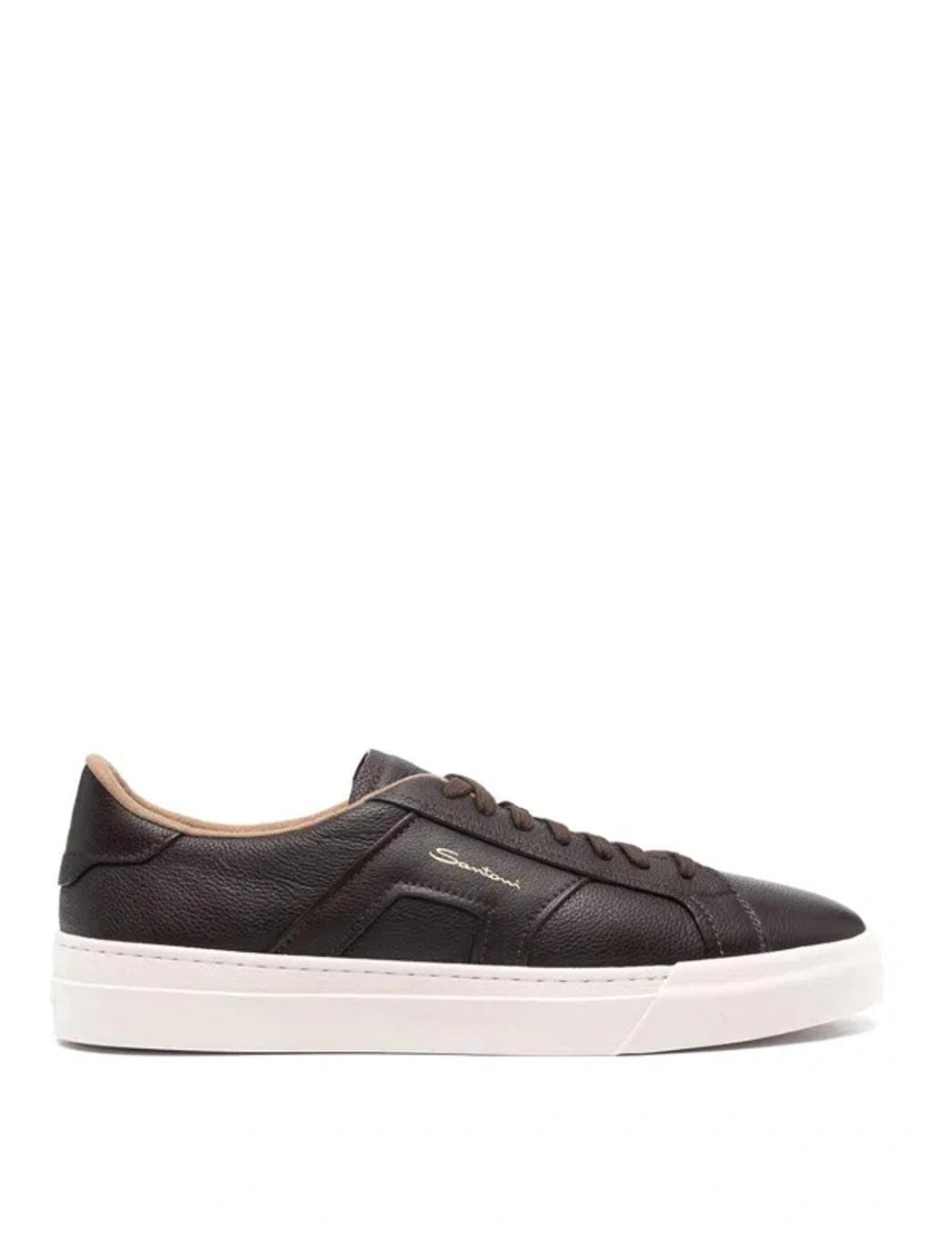 SANTONI Leather Sneakers In Marrón product image