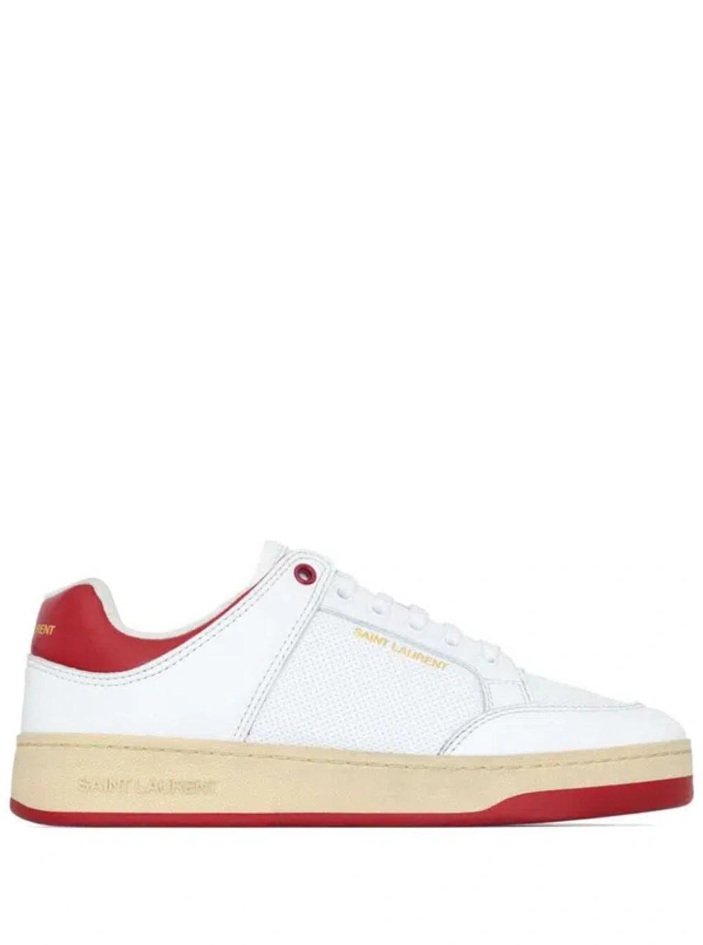 White And Red Low Top Sneakers With Logo Detail In Leather Man Product Image