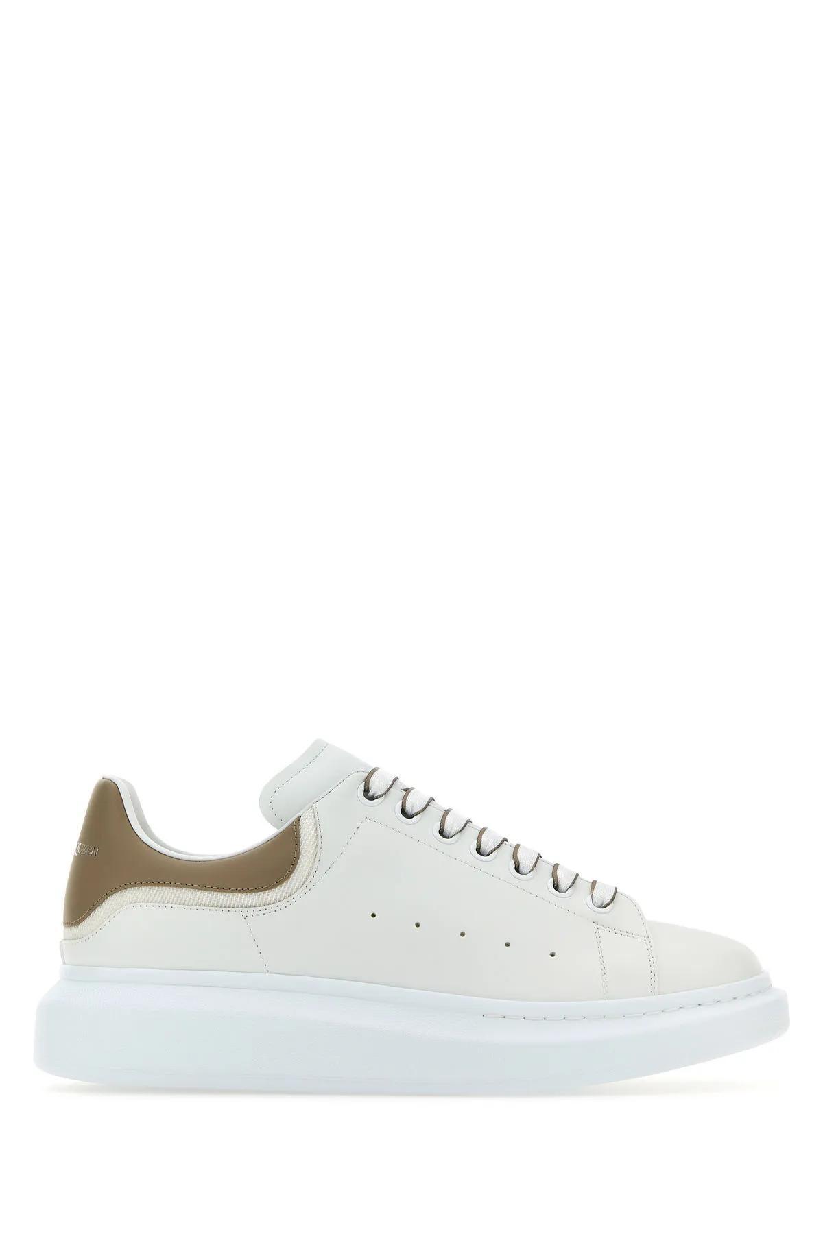 White Leather Sneakers With Dove Grey Leather Heel Product Image