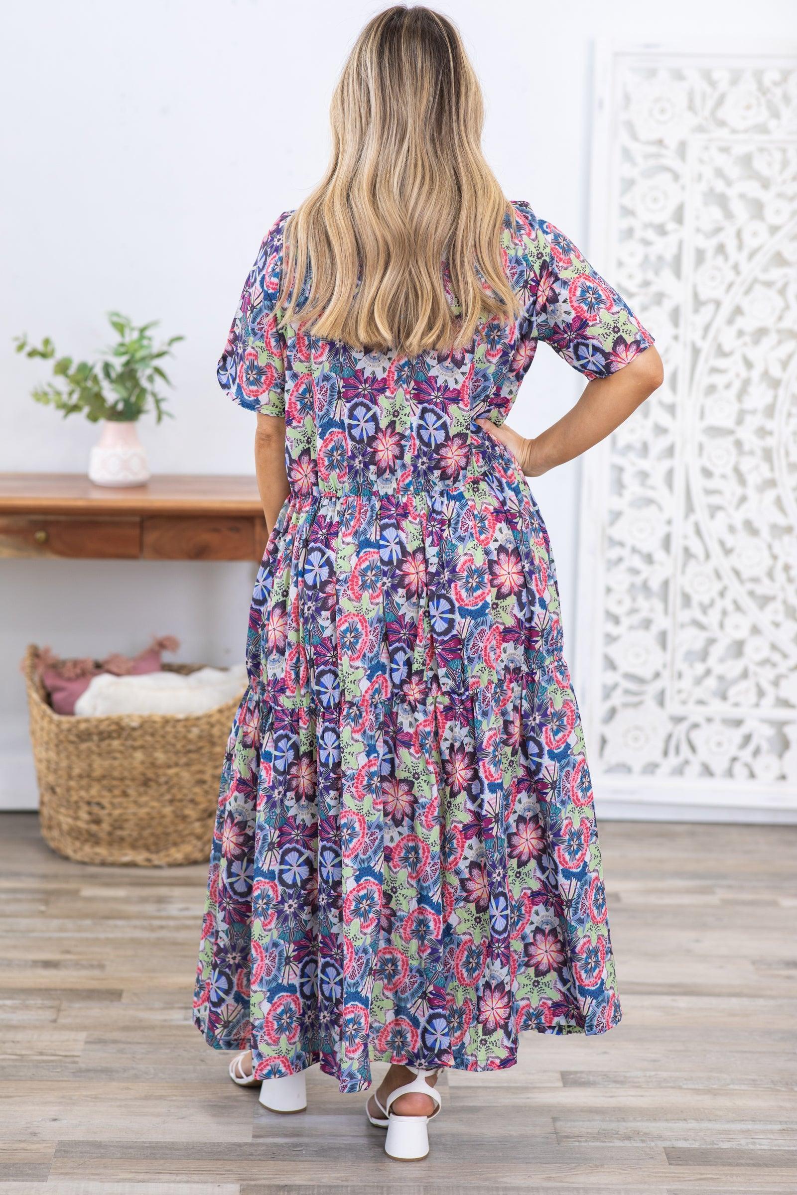 Green Floral Print Cotton Maxi Dress Product Image