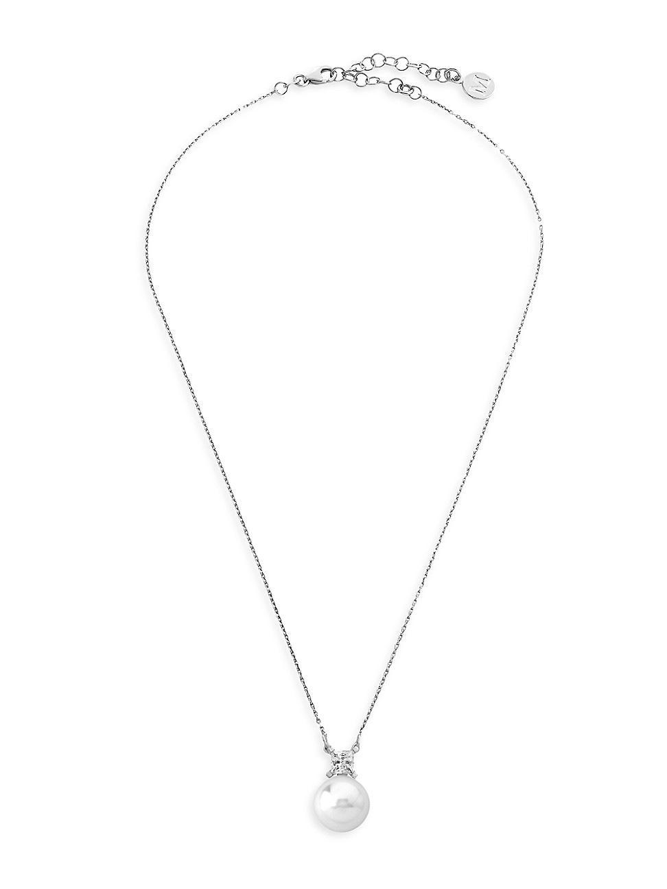 Womens Selene Rhodium-Plated, Lab-Grown Pearl & Cubic Zirconia Pendant Necklace Product Image