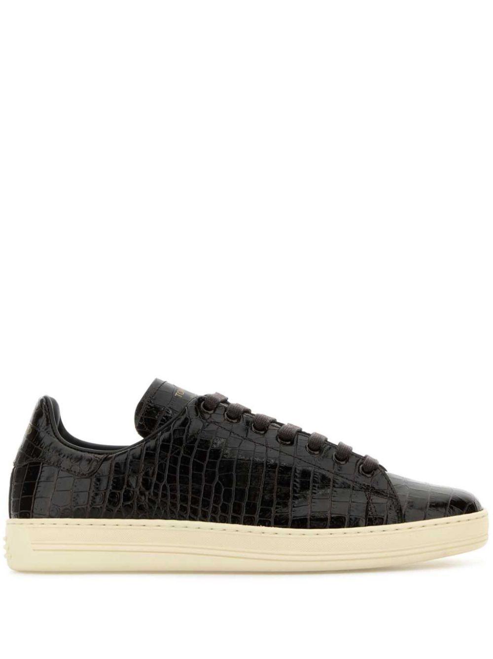 TOM FORD Embossed Almond Toe Sneakers In Brown Product Image