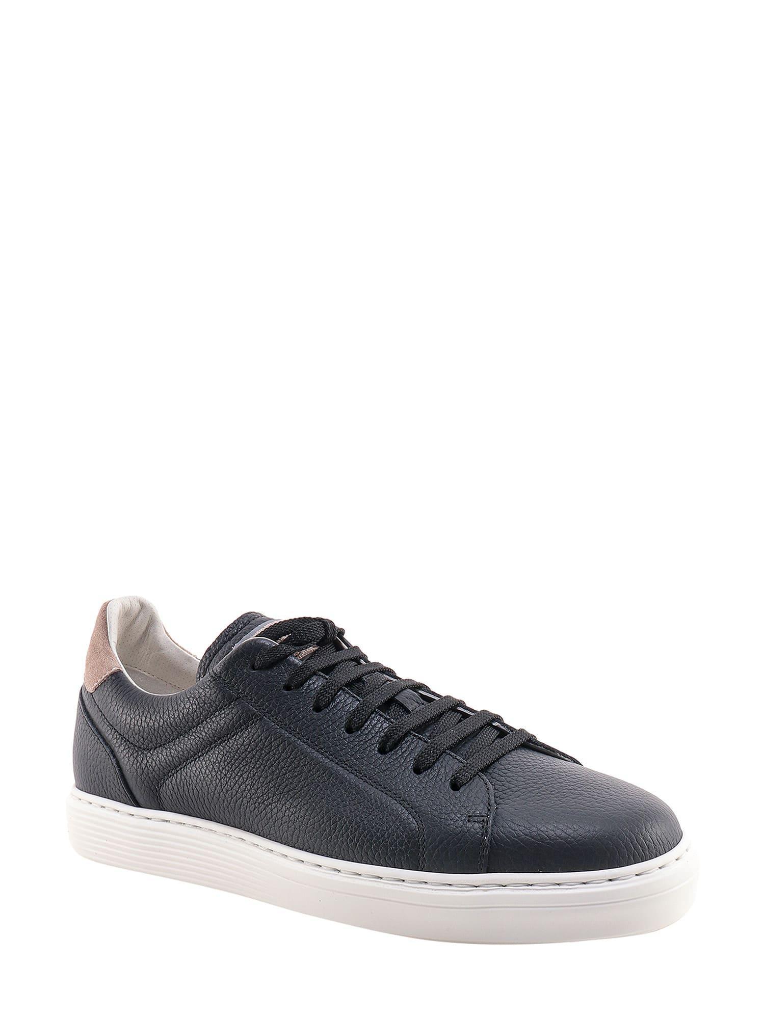 Navy Leather Sneakers In Black Product Image