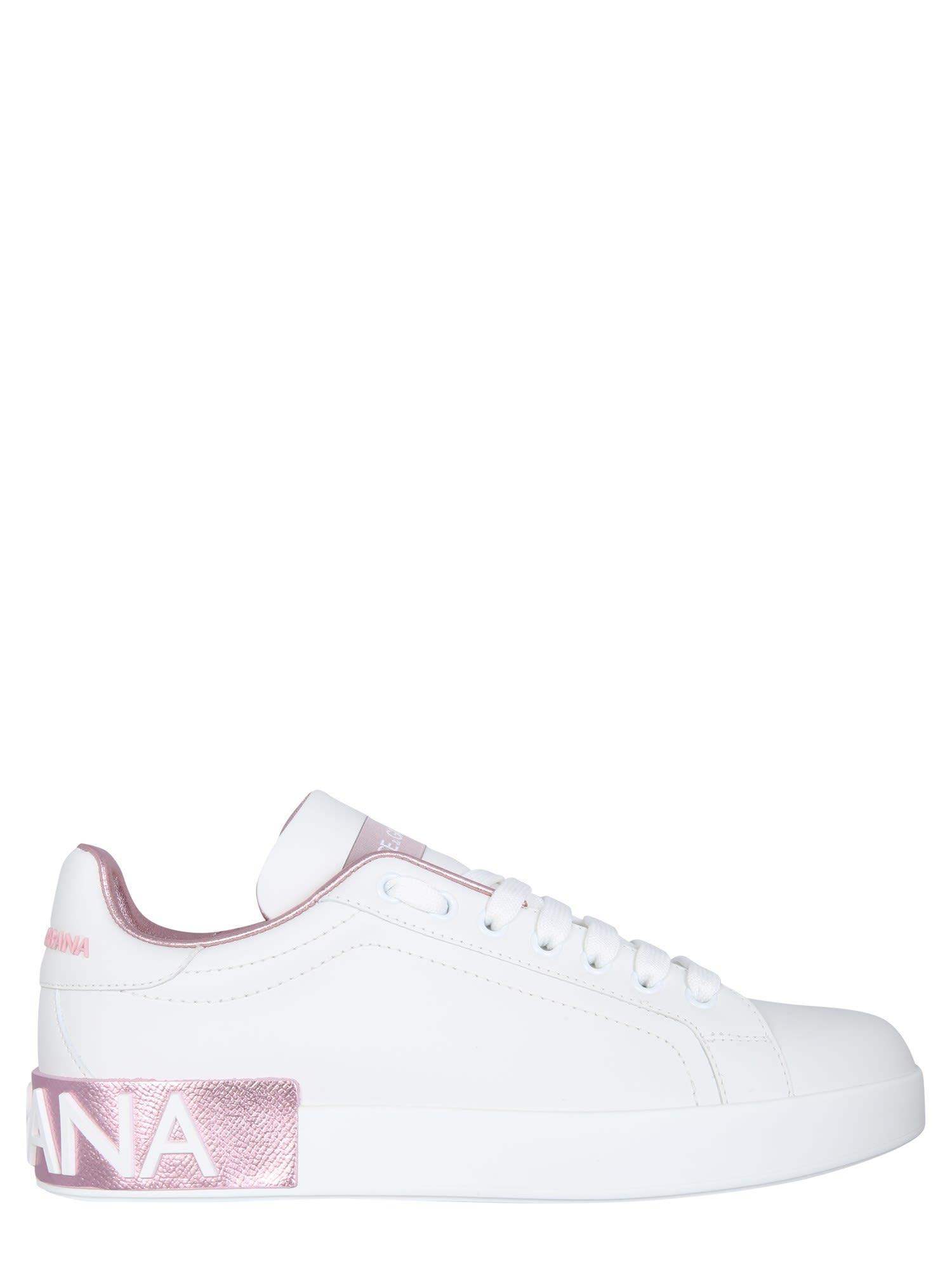 DOLCE & GABBANA Dolce And Gabbana White And Pink Portofino Sneakers In Bianco Rosa Product Image