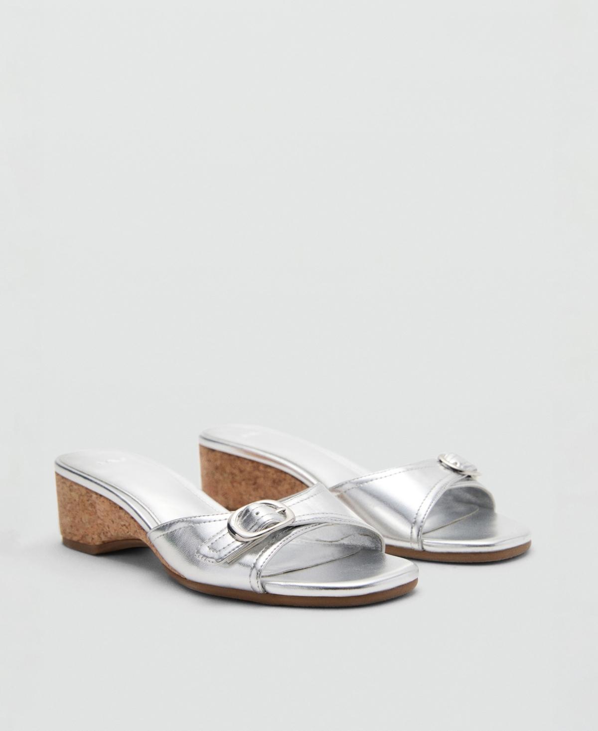 Mango Womens Buckle Detail Metallic Wedge Sandals Product Image