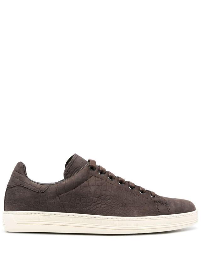 Warwick Croc-effect Leather Sneakers In Brown Product Image