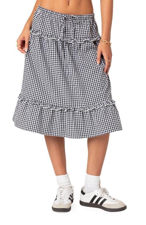 EDIKTED Gingham Tiered Ruffle Midi Skirt Product Image