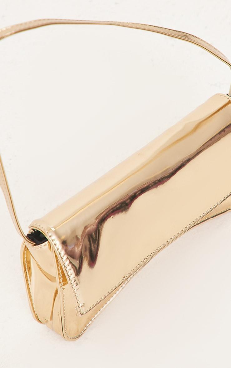 Gold PU Flap Over Baguette Shoulder Bag Product Image