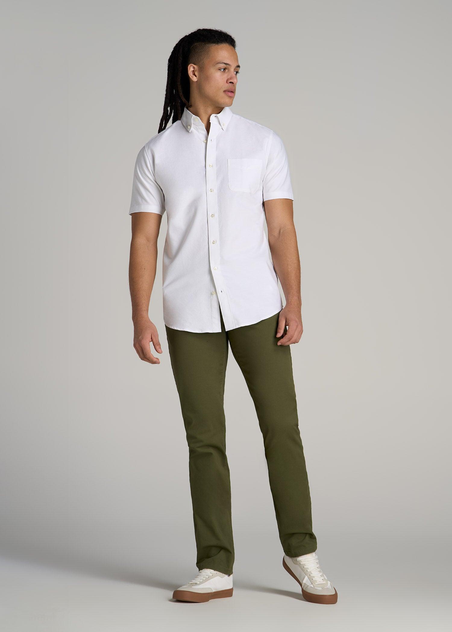 Short Sleeve Oxford Button Shirt For Tall Men in White Product Image