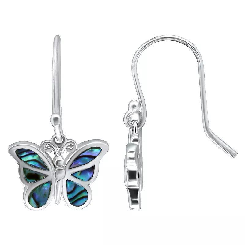 Aleure Precioso Silver Plated Abalone Butterfly Drop Earrings, Womens, Silver Tone Team Product Image