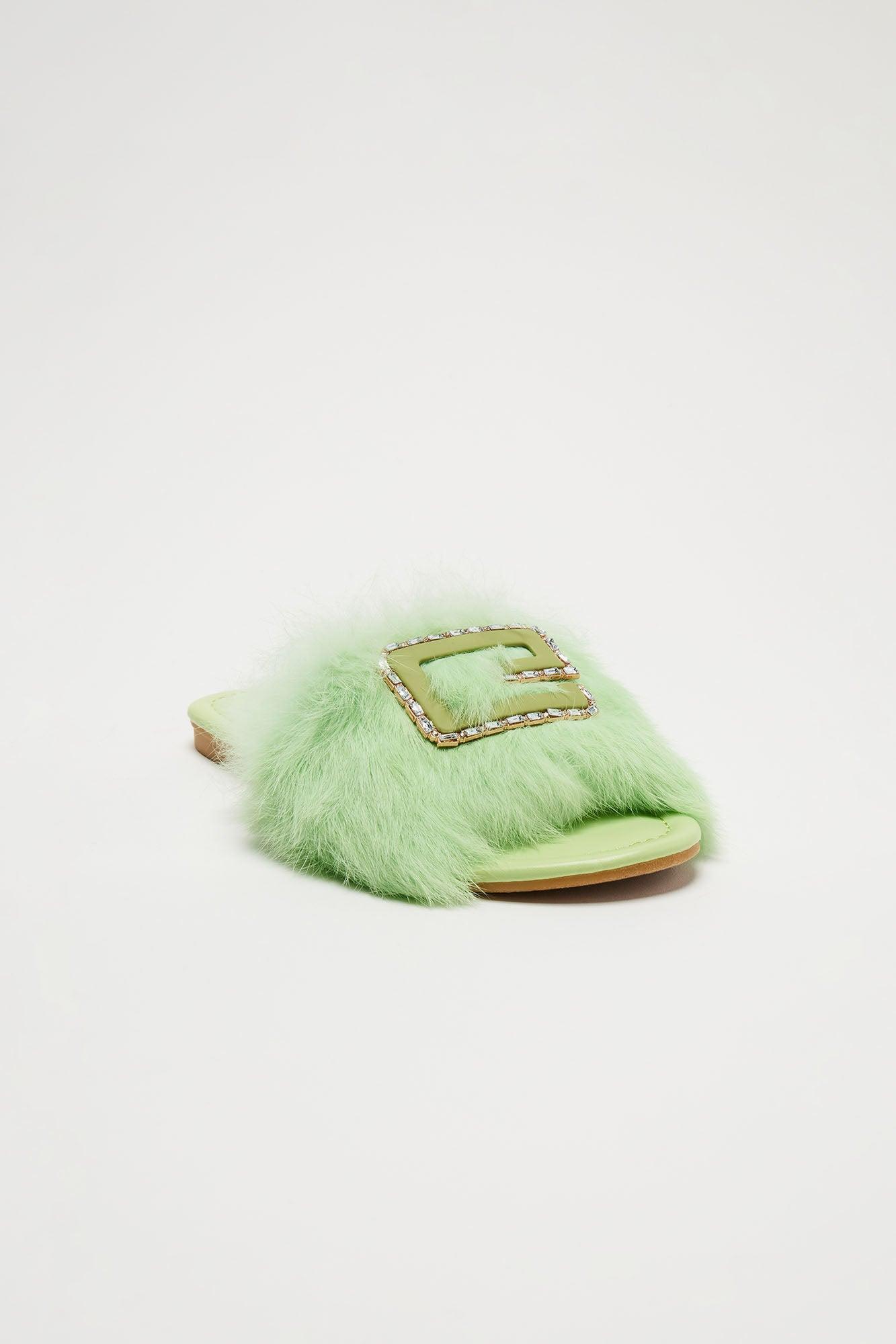 No Shade Fur Sandals - Mint Product Image