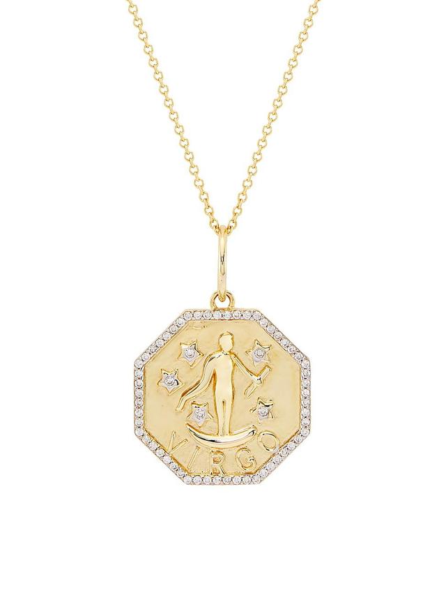 Womens 14K Yellow Gold & 0.2 TCW Diamond Zodiac Pendant Necklace Product Image