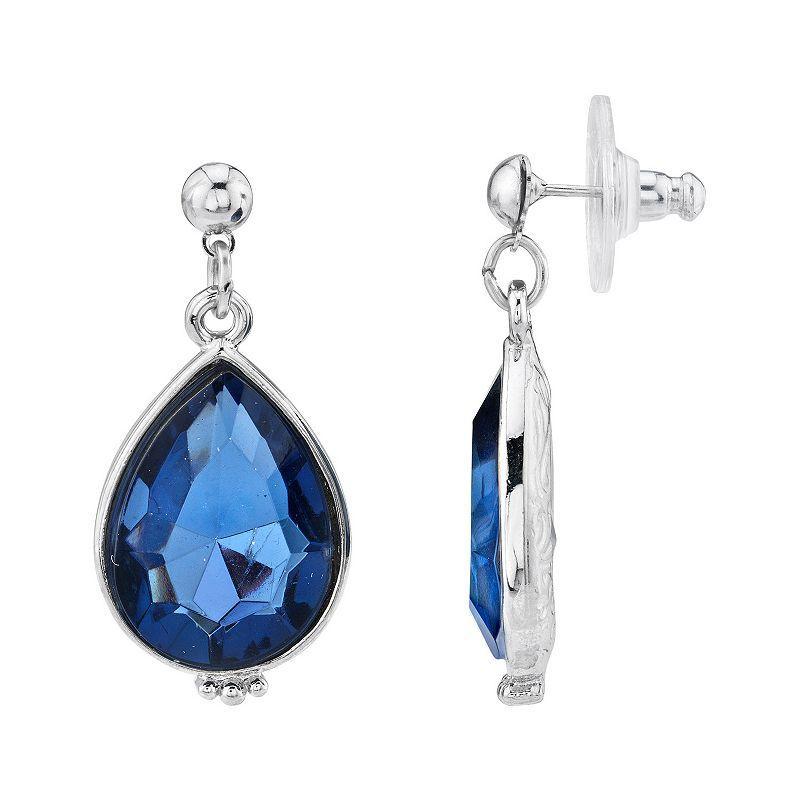 1928 Silver-Tone Blue Teardrop Earrings, Womens Product Image