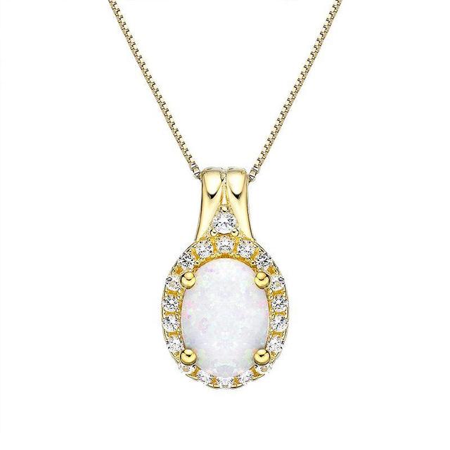 Gemminded 18k Gold Over Silver Lab-Created Opal Pendant Necklace with Lab-Created White Sapphire Halo, Womens 18k Gold Plated Product Image