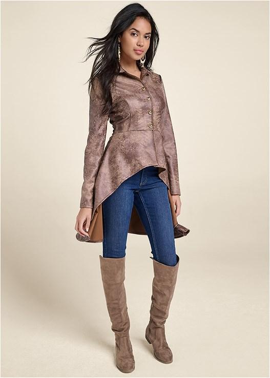 Distressed Faux Suede Scuba Hi Low Jacket Product Image