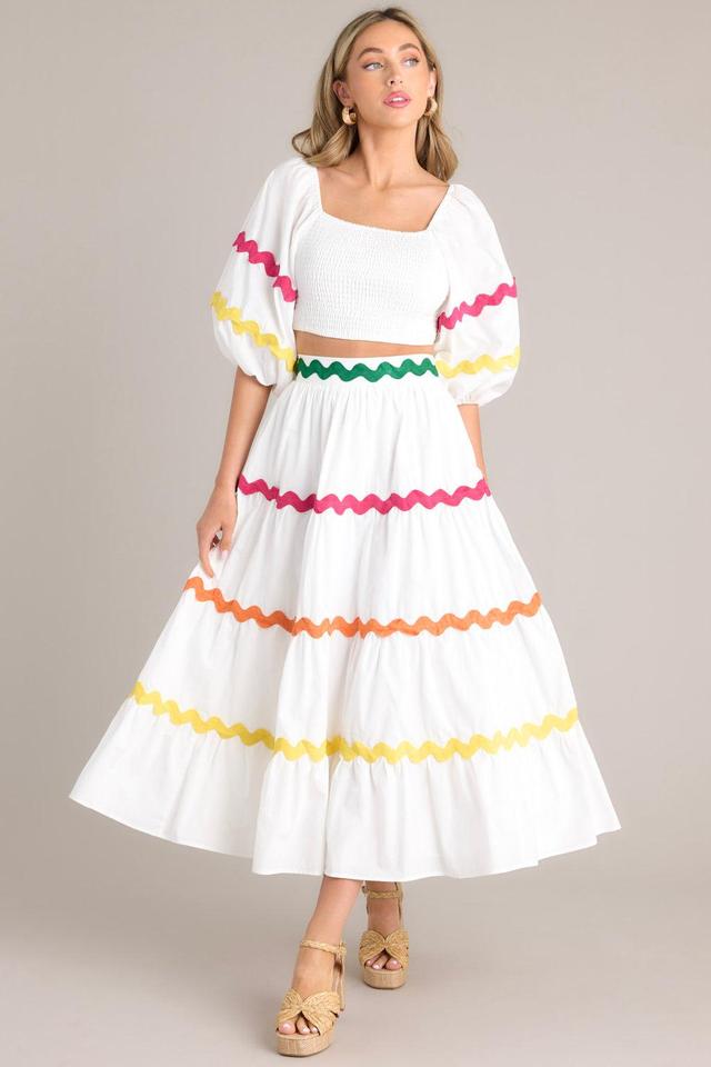 Summertime Sweetheart 100% Cotton White Midi Skirt Product Image