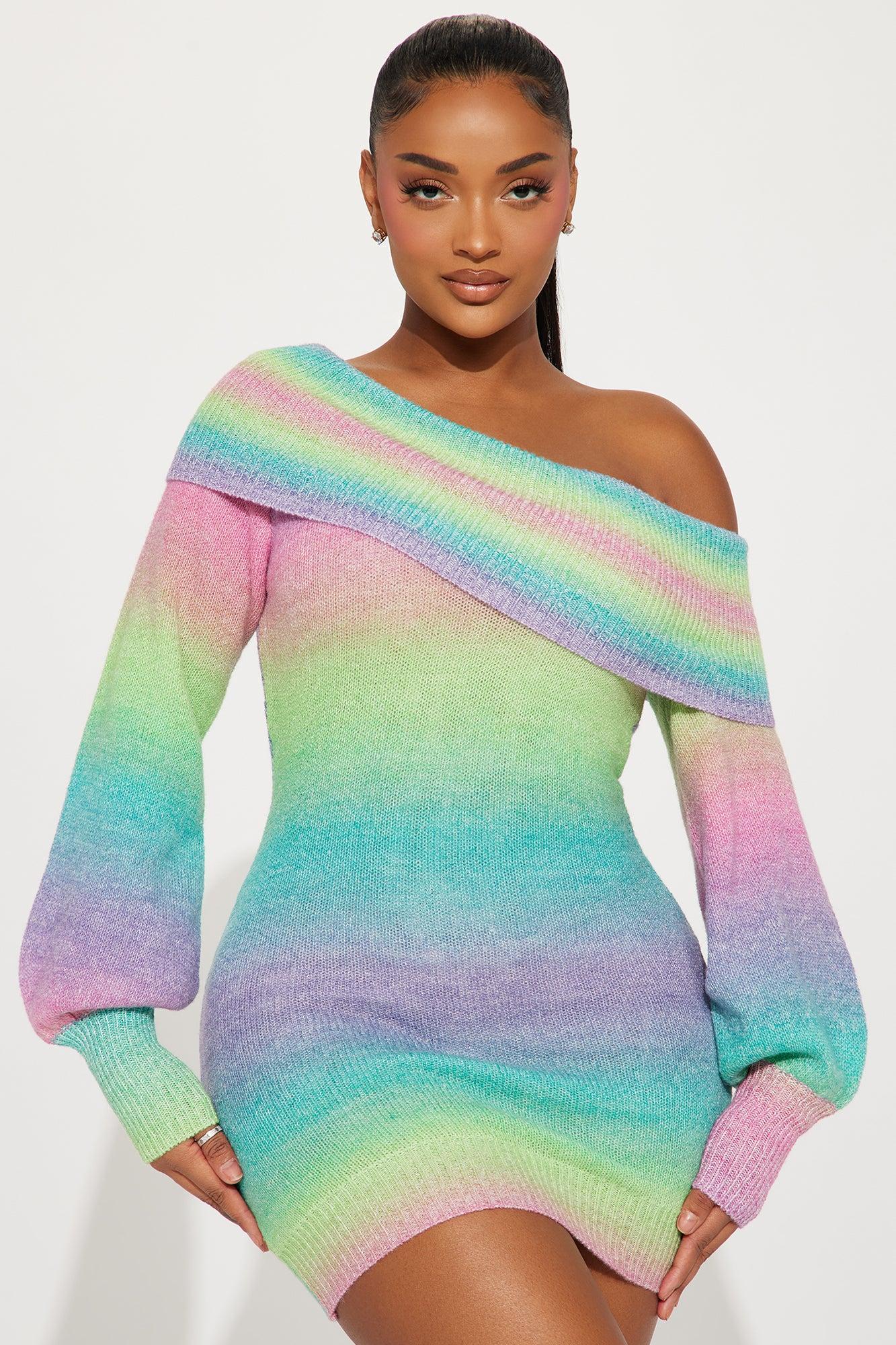 Over The Rainbow Sweater Mini Dress - Multi Color Product Image