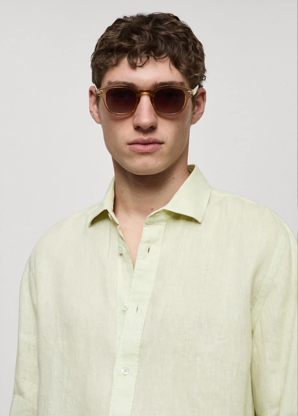 MANGO MAN - Classic fit 100% linen shirt mint greenMen Product Image