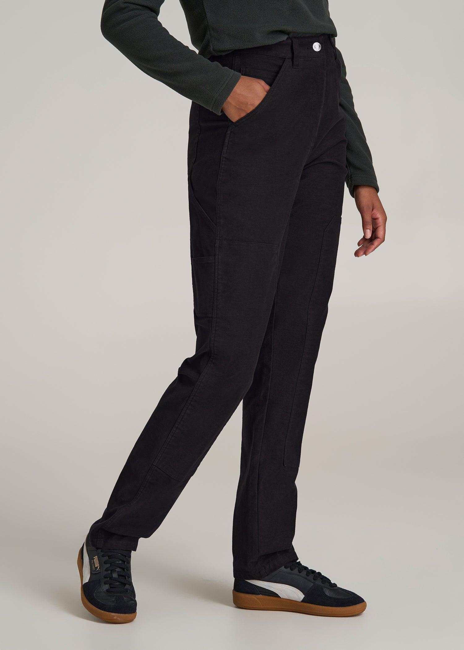 High-Waisted Carpenter Pocket Pants for Tall Women in Black Product Image