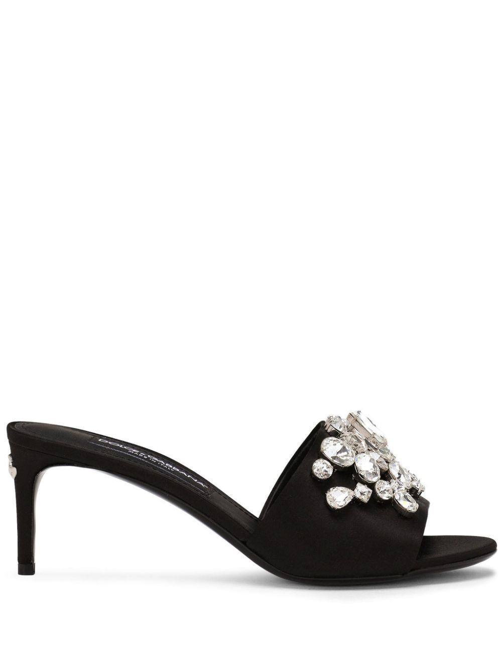 DOLCE & GABBANA Satin Mules With Embroidery In Black Product Image