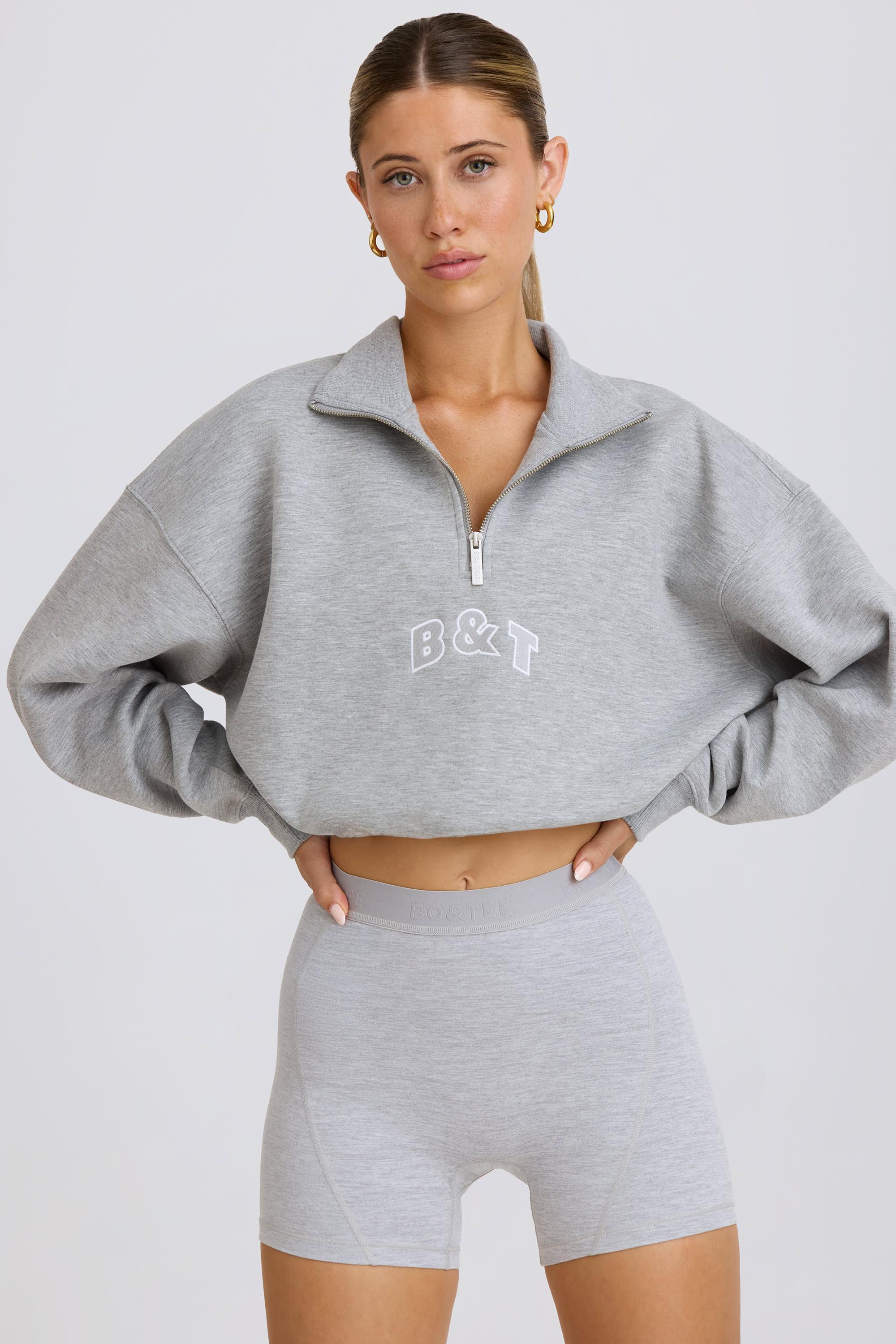 Quarter-Zip Cropped Sweatshirt in Grey Marl product image