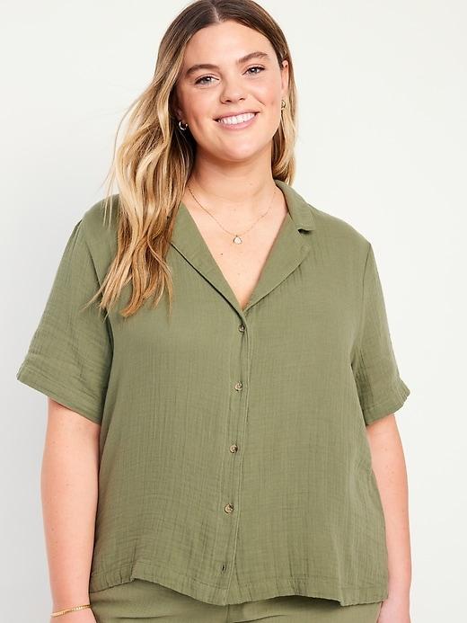 Crinkle Gauze Button-Down Top Product Image