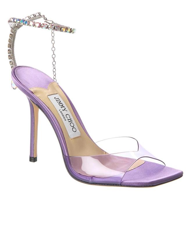 Saeda Crystal Ankle Strap Square Toe Sandal In Purple Product Image