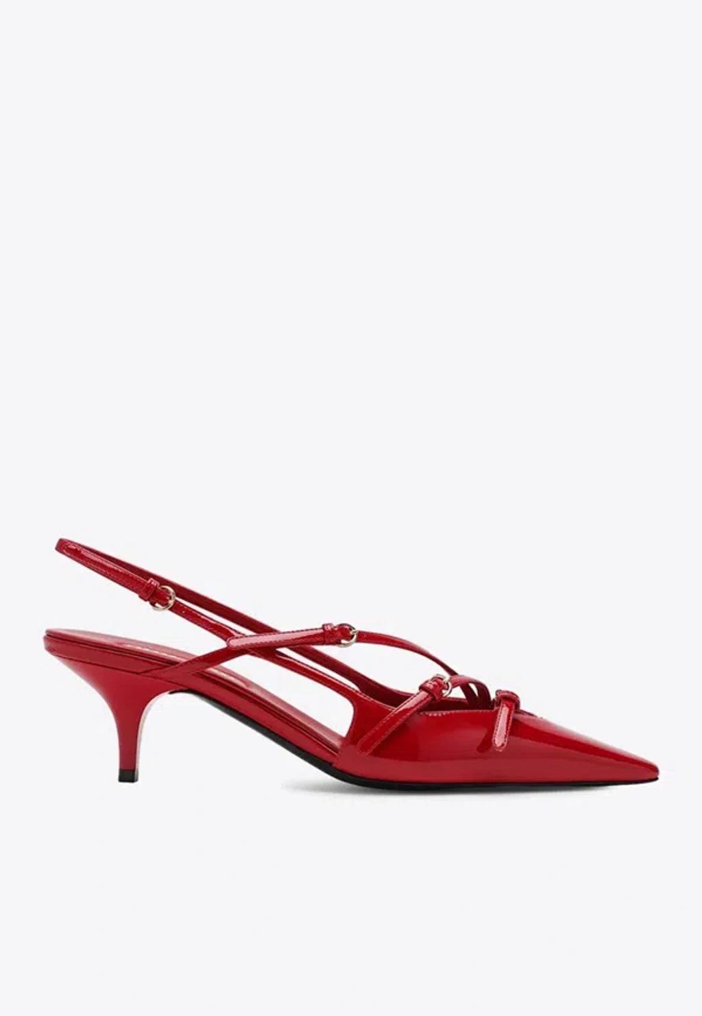 MIU MIU Patent Buckle-trio Slingback Pumps In Red Product Image