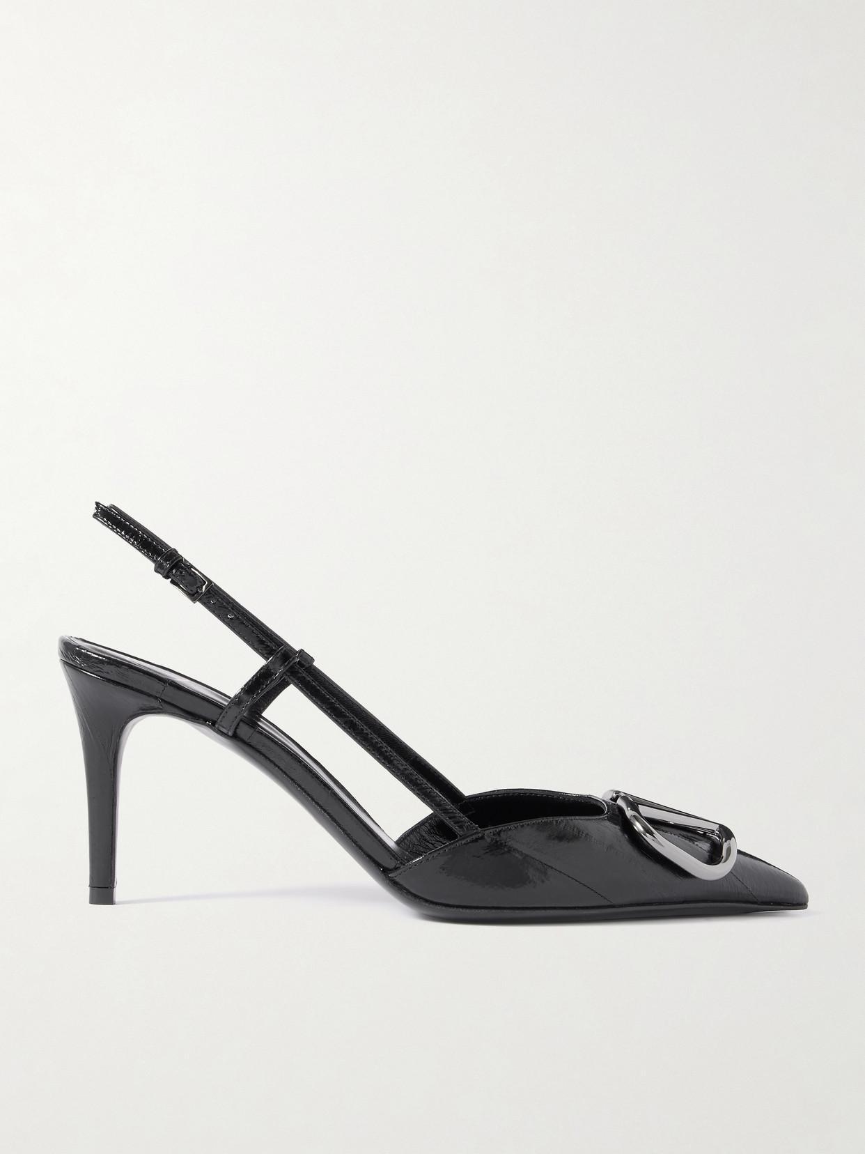 VALENTINO GARAVANI 80 Vlogo Patent Leather Slingback Pumps In Black Product Image