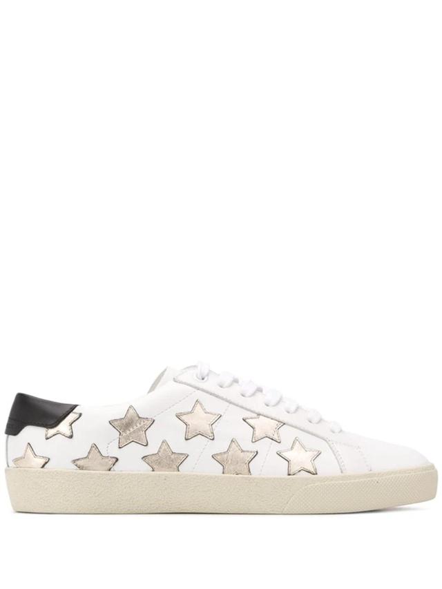 Wolly Soft White Leather Sneakers With Stars In White Black 2 Product Image