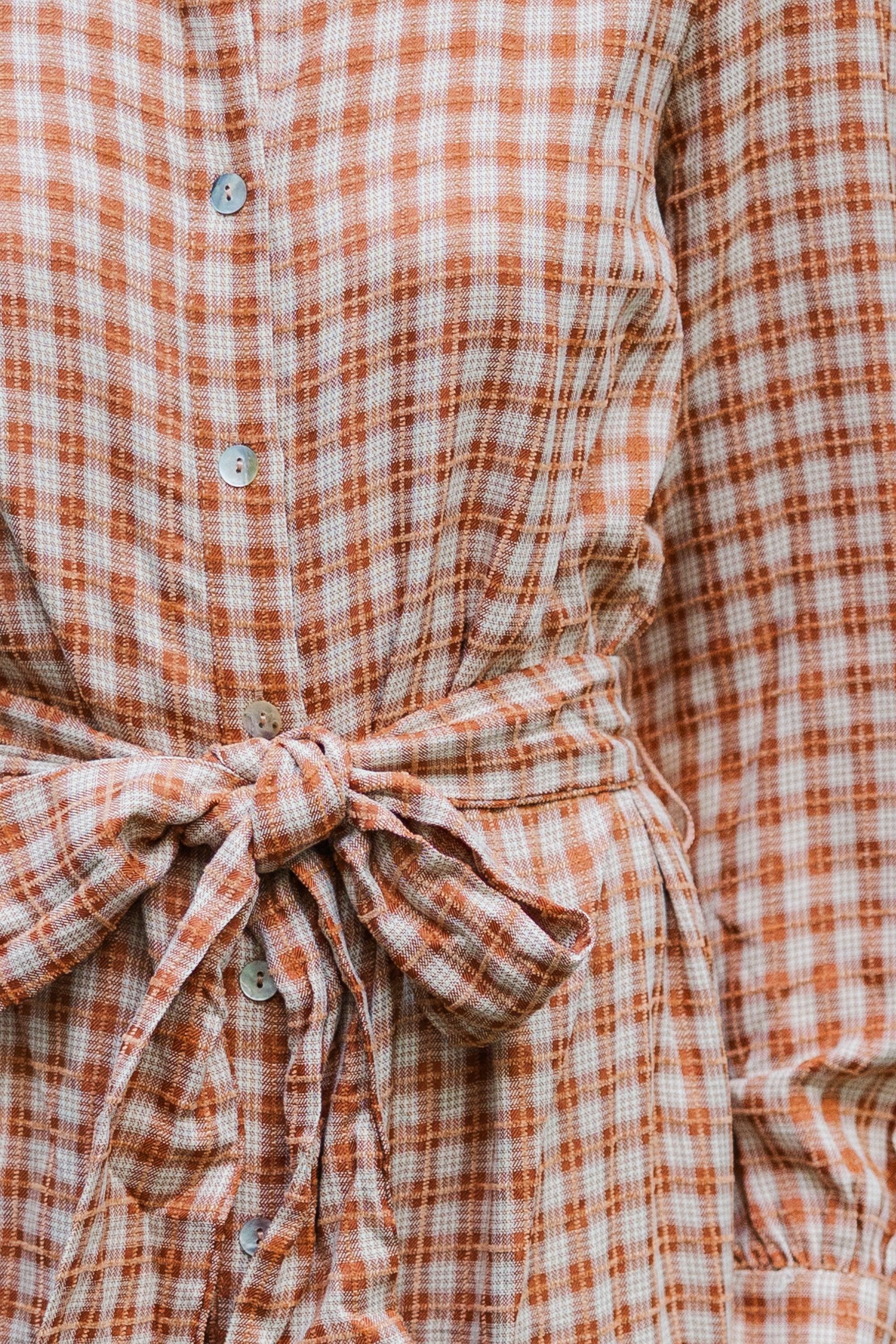 Harvest Wishes Rust Orange Gingham Midi Dress Female Product Image