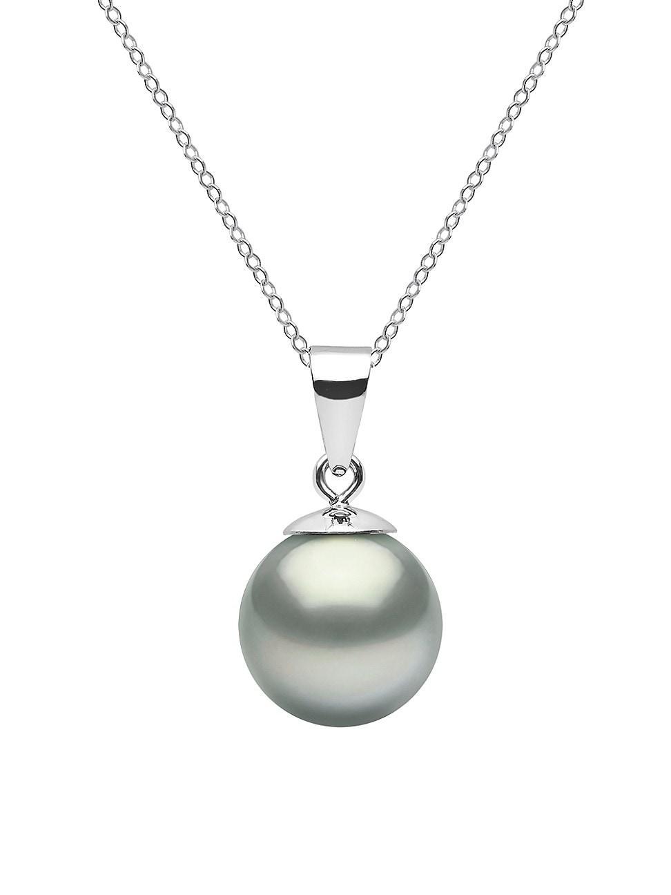 Womens 14K White Gold & 9-10MM Grey Tahitian Pearl Pendant Necklace Product Image