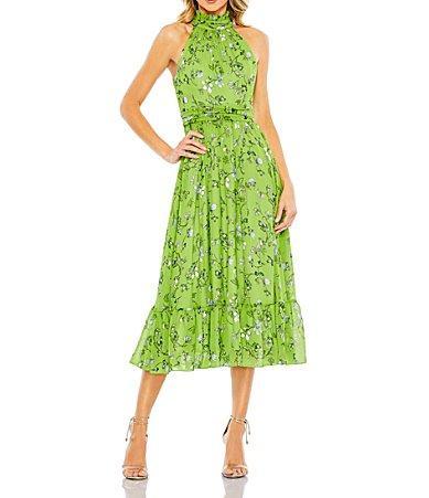 Mac Duggal Floral Print Pleated Halter Neck Sleeveless A Product Image