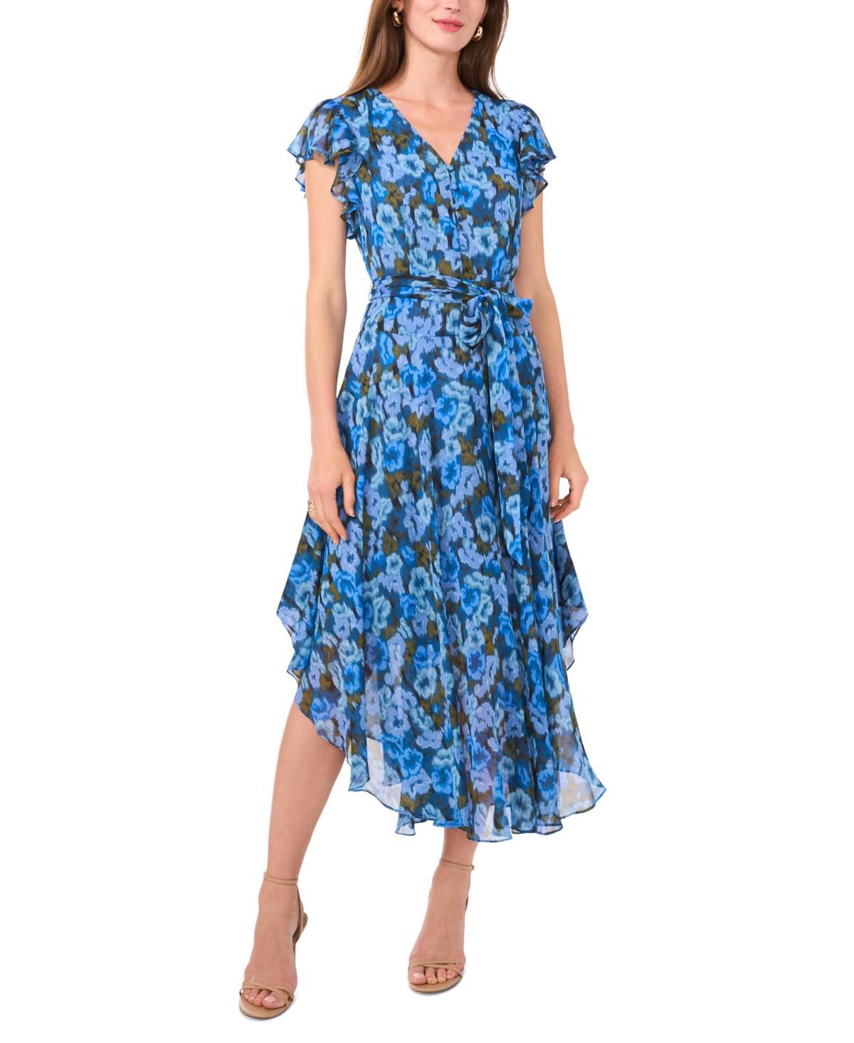 Vince Camuto Womens Floral-Print Flutter-Sleeve Dress Product Image