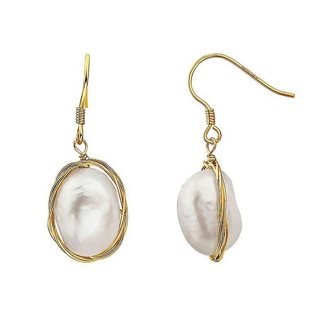 14k Gold Over Sterling Silver Freshwater Cultured Pearl Drop Earrings, Womens, Gold Tone Product Image