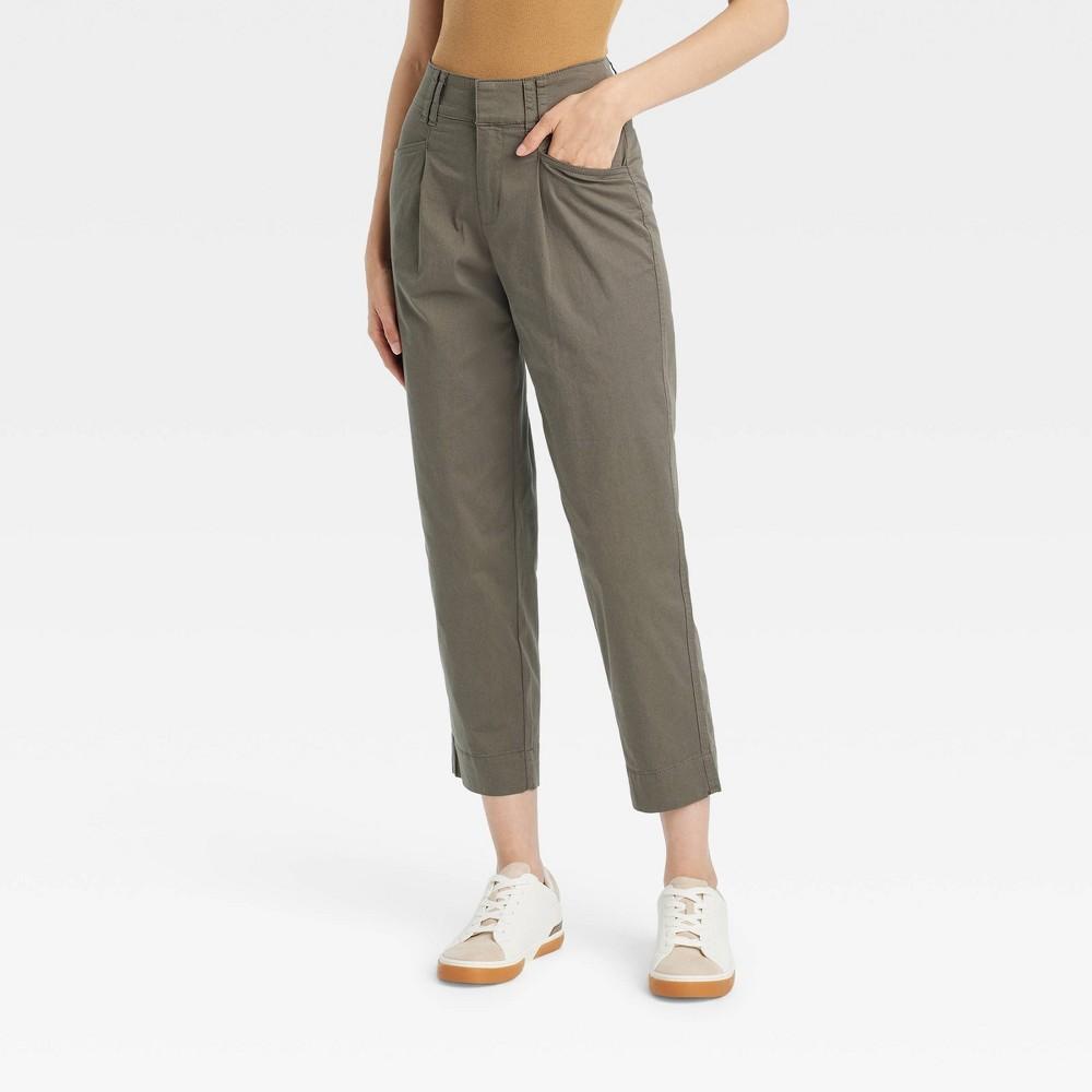 Womens High-Rise Pleat Front Ankle Chino Pants - A New Day Olive 12 Product Image