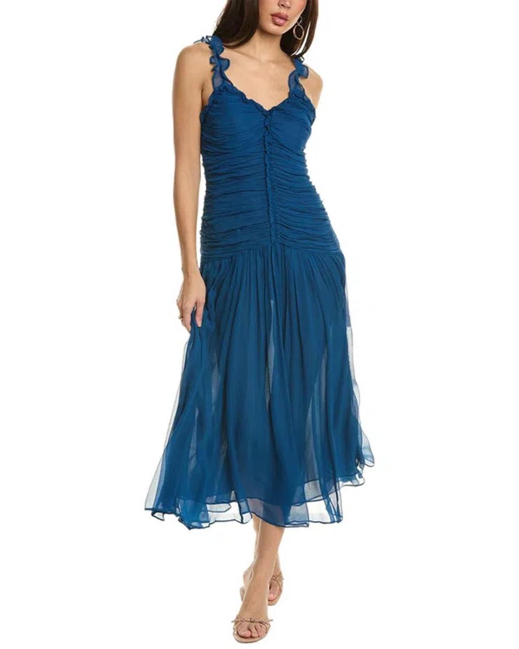 Rosaria Dropped-waist Sleeveless Silk Chiffon Dress In Blue Product Image