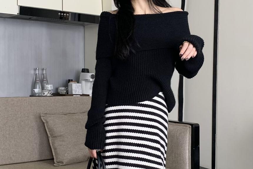 High Rise Striped A-Line Maxi Skirt Product Image