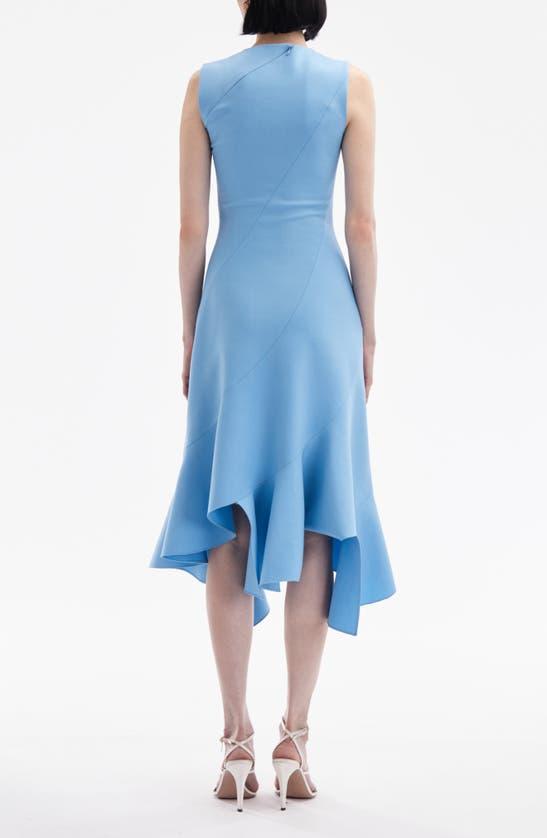 OSCAR DE LA RENTA Asymmetric-hem Stretch-wool Midi Dress In Pastel Blue Product Image