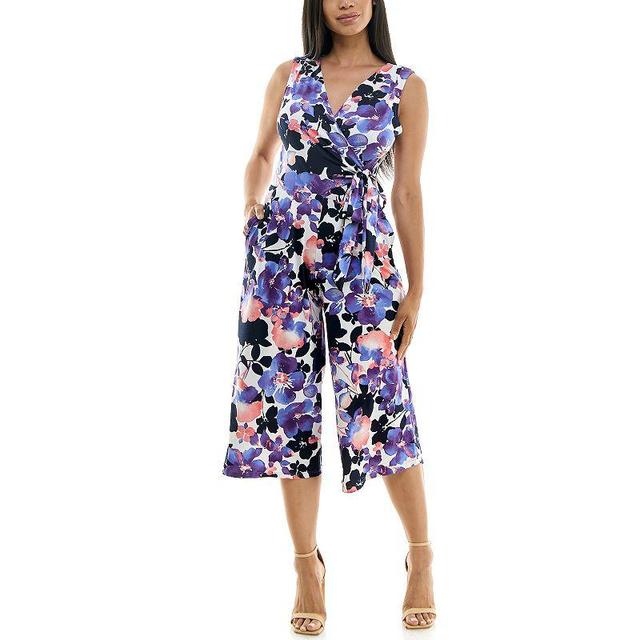 Womens Nina Leonard Print Surplice Wide-Leg Jumpsuit Product Image